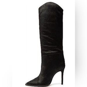 Schutz Maryana Welt Wild Black Pull On Pointed Toe High Stiletto Boots size 10